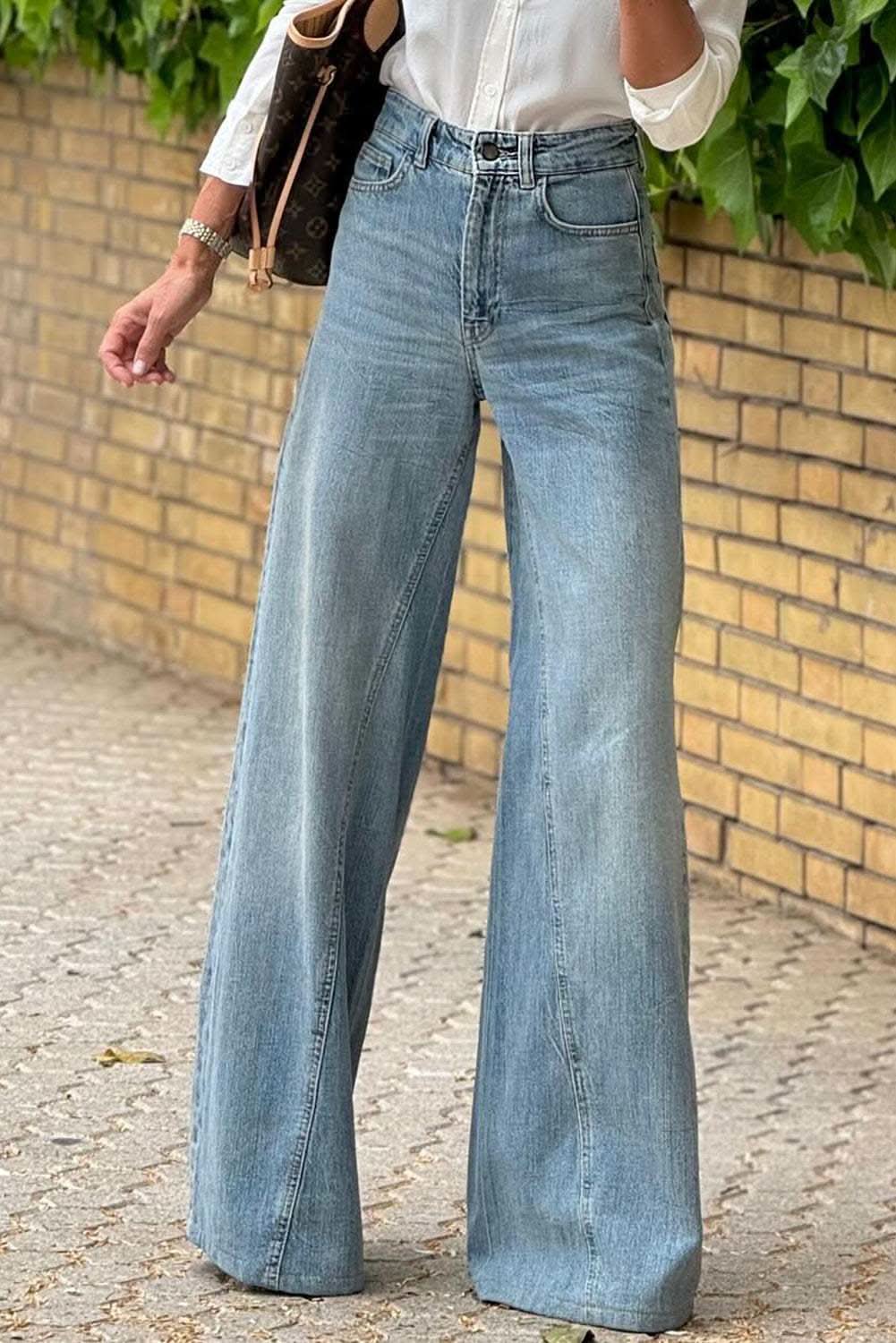 Dusk blue high-rise wide-leg jeans - Love Salve
